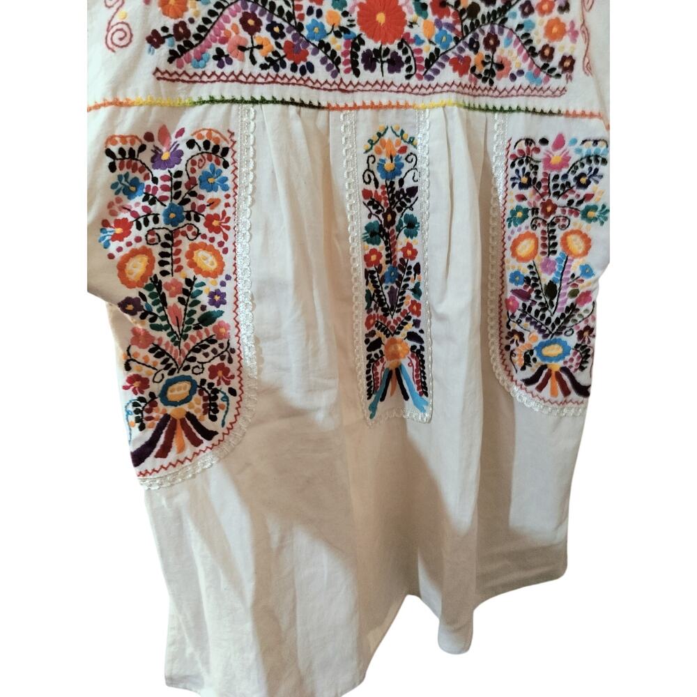 5624)Traditional Mexican Floral Embroidery Handmade Cotton Peasant Boho Top M/L? - Picture 6 of 7
